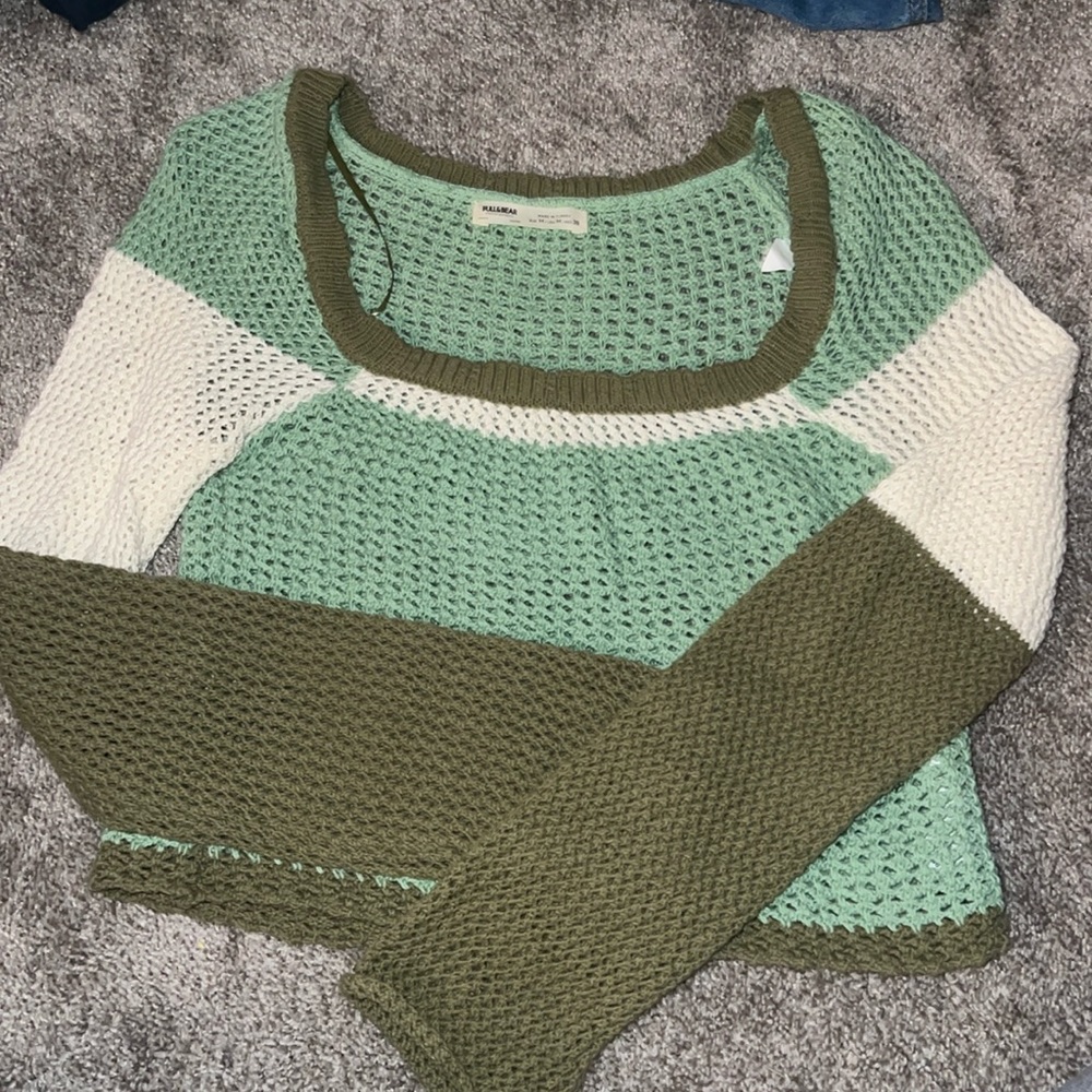 Pull&Bear green color block knit sweater